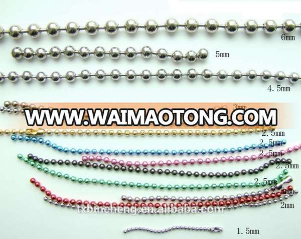 1.0-12.0mm metal ball chain steel/stainless steel/brass